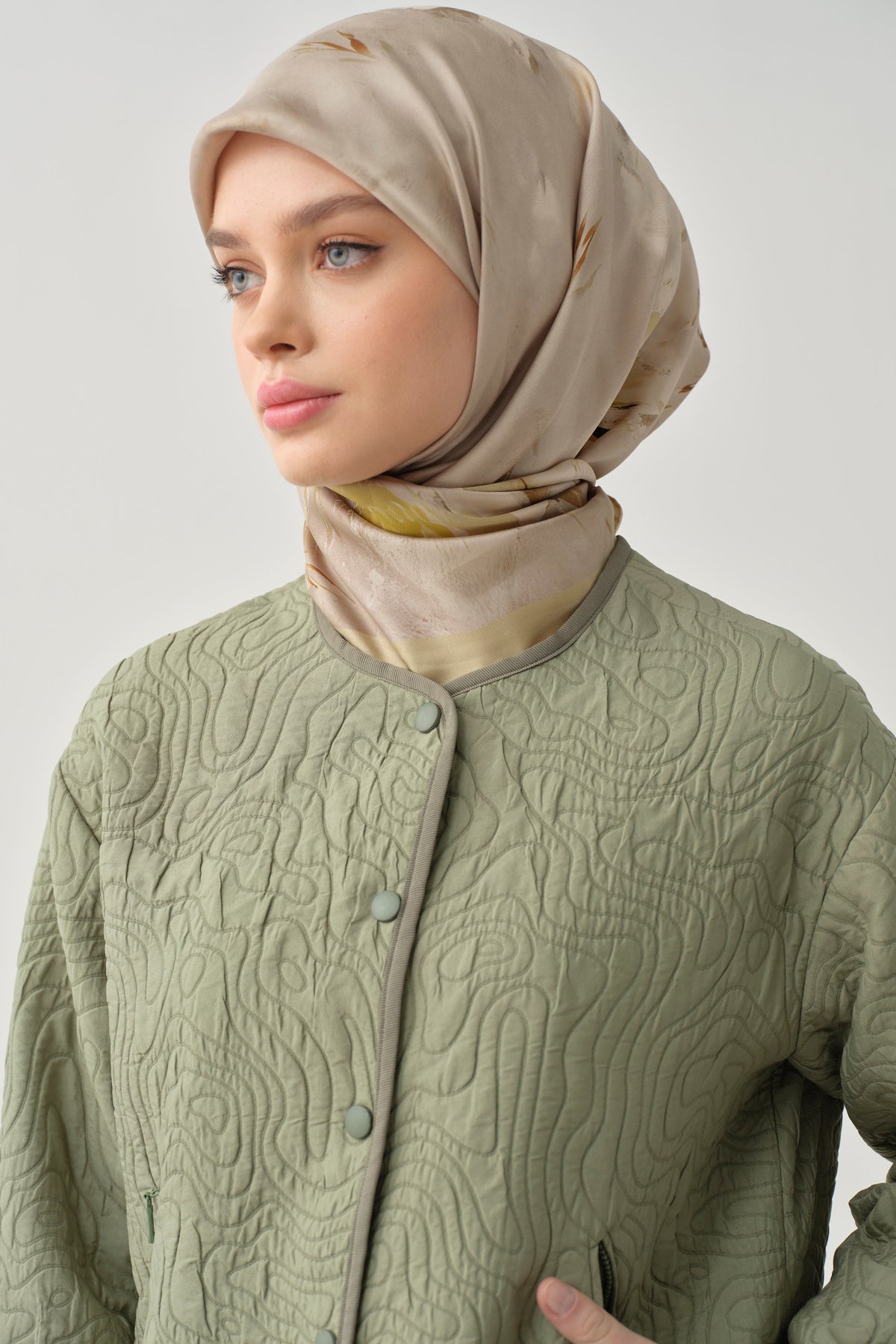 Grogren Biyeli Kapitone Crop Ceket - Mint TUGBA