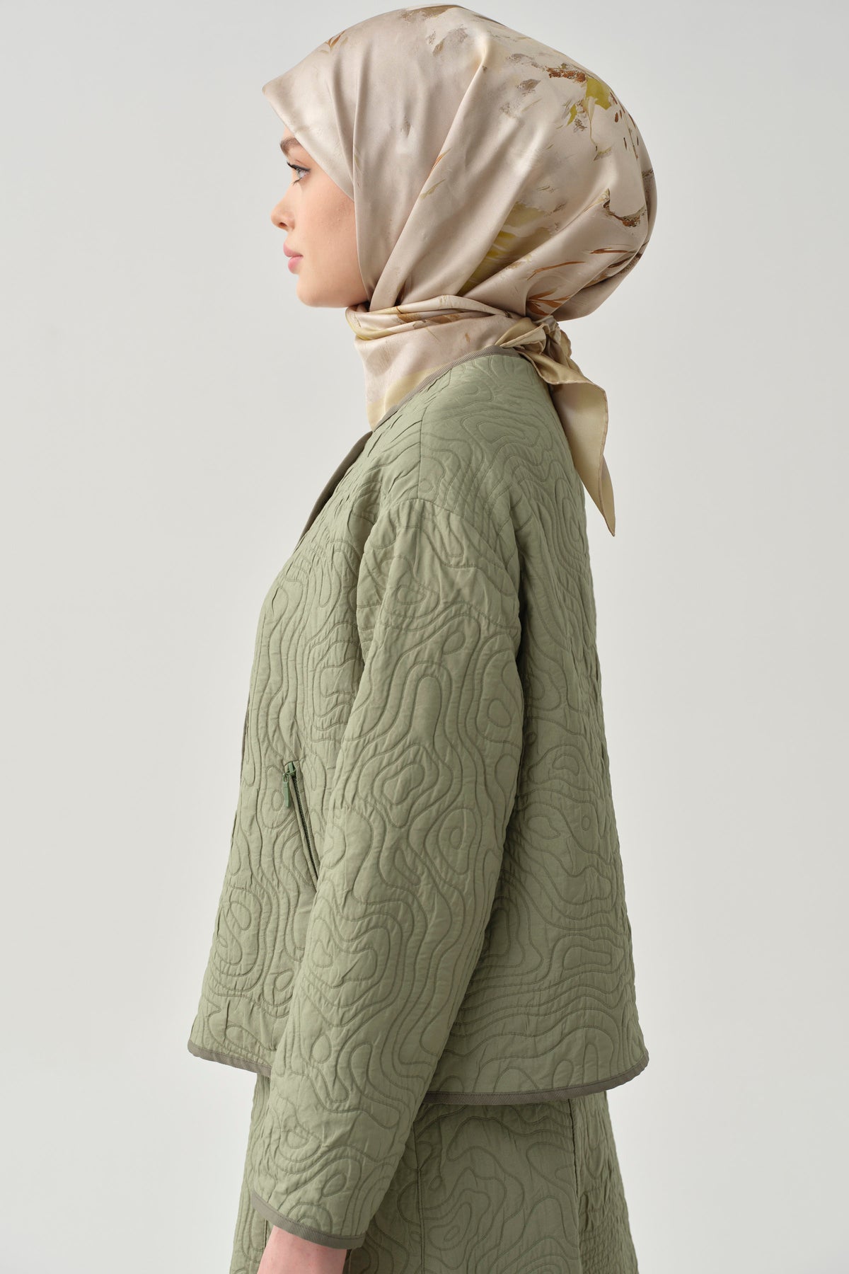 Grogren Biyeli Kapitone Crop Ceket - Mint TUGBA