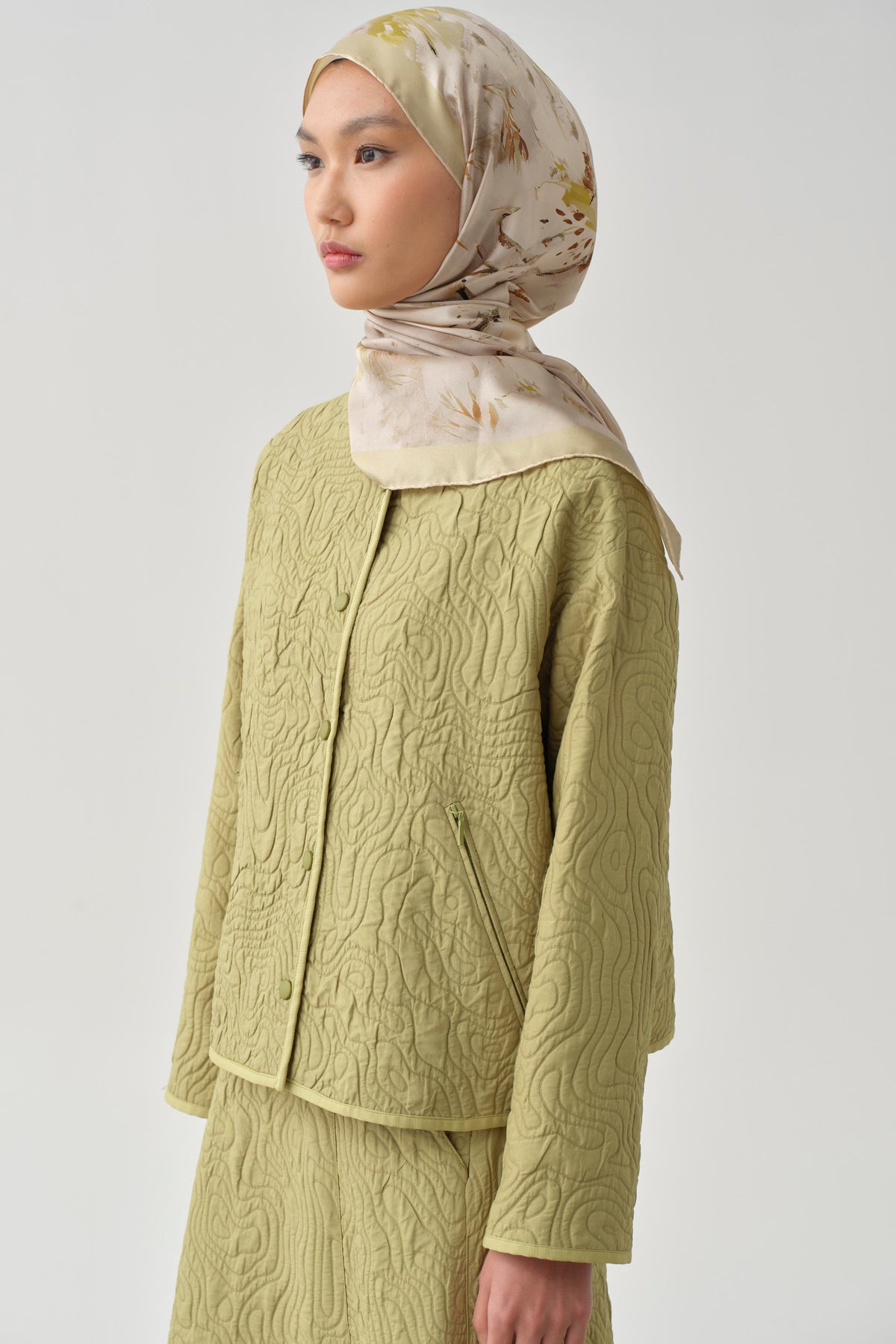 Grogren Biyeli Kapitone Crop Ceket - Olive TUGBA