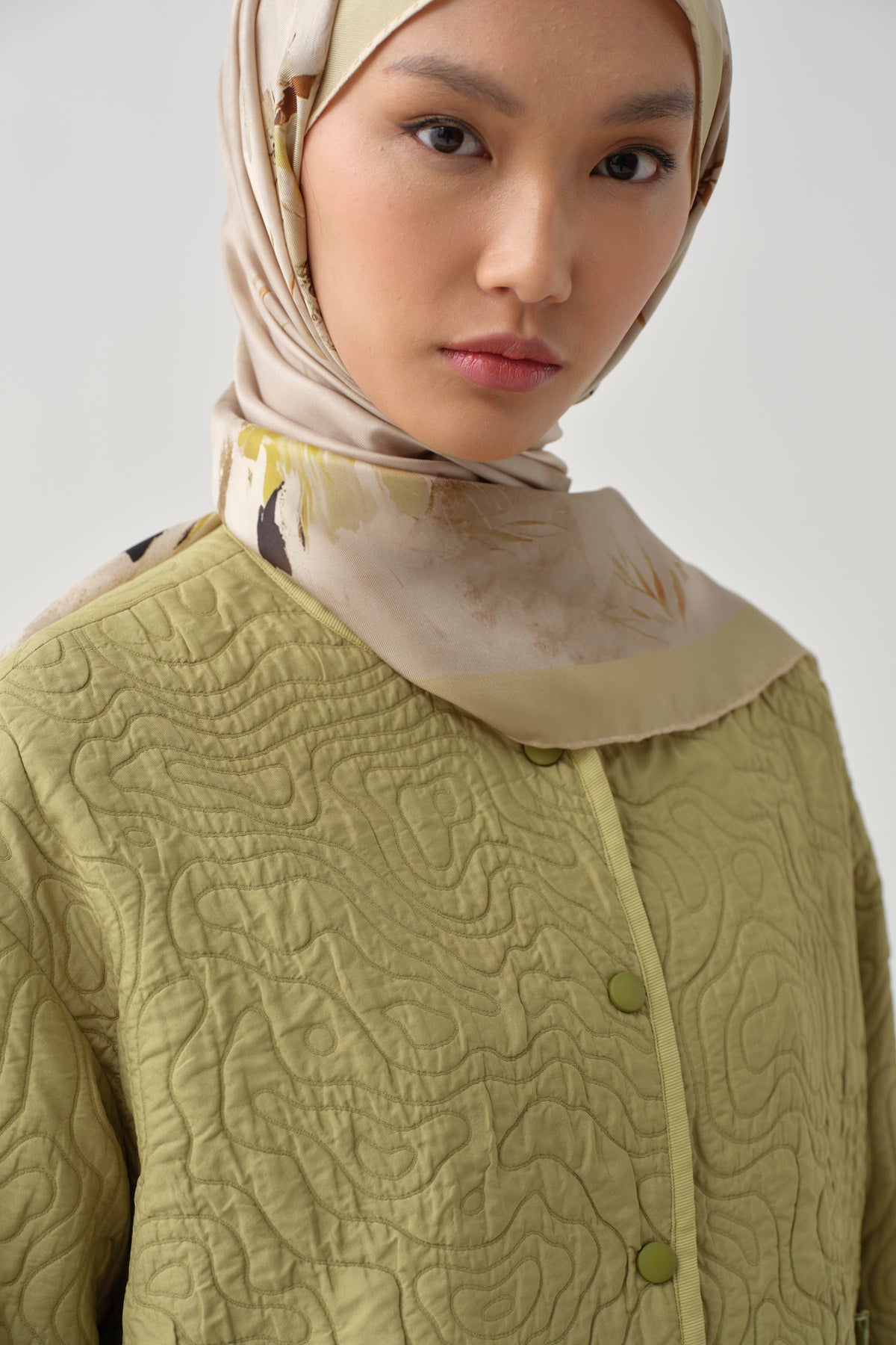 Grogren Biyeli Kapitone Crop Ceket - Olive TUGBA