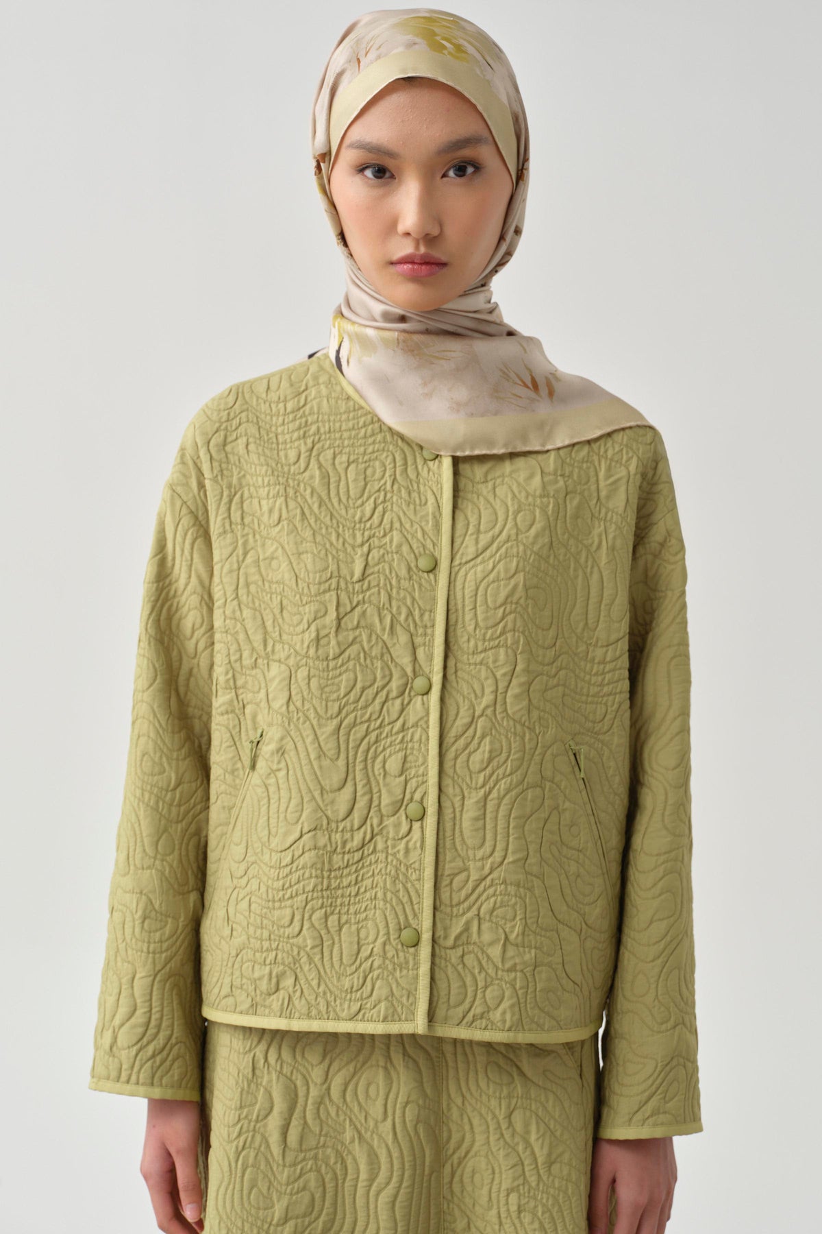 Grogren Biyeli Kapitone Crop Ceket - Olive TUGBA
