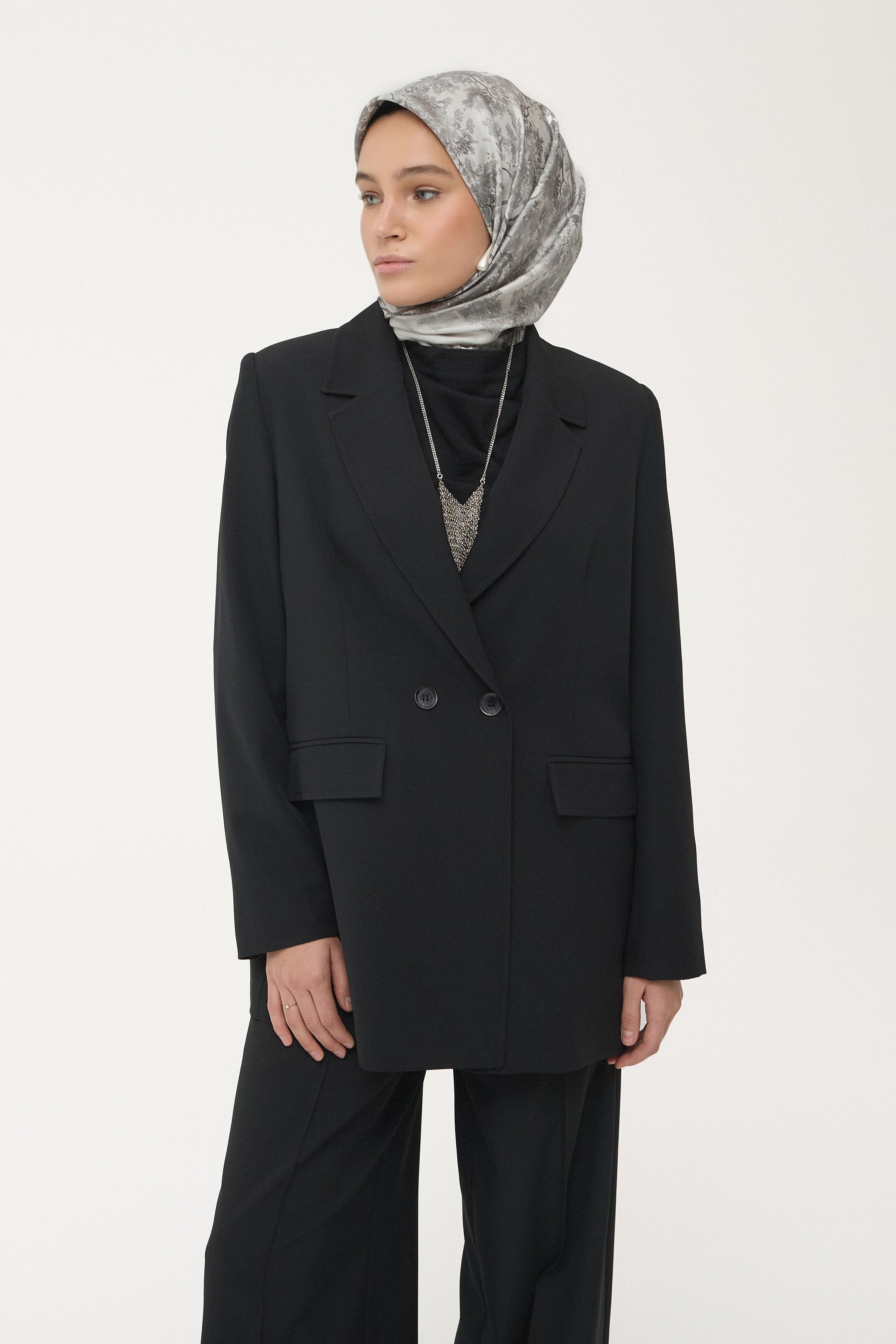 Belva Twill İpek Eşarp - Gümüş TUGBA