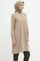 Hakim Yaka Gizli Patlı Tunik - Vizon TUGBA