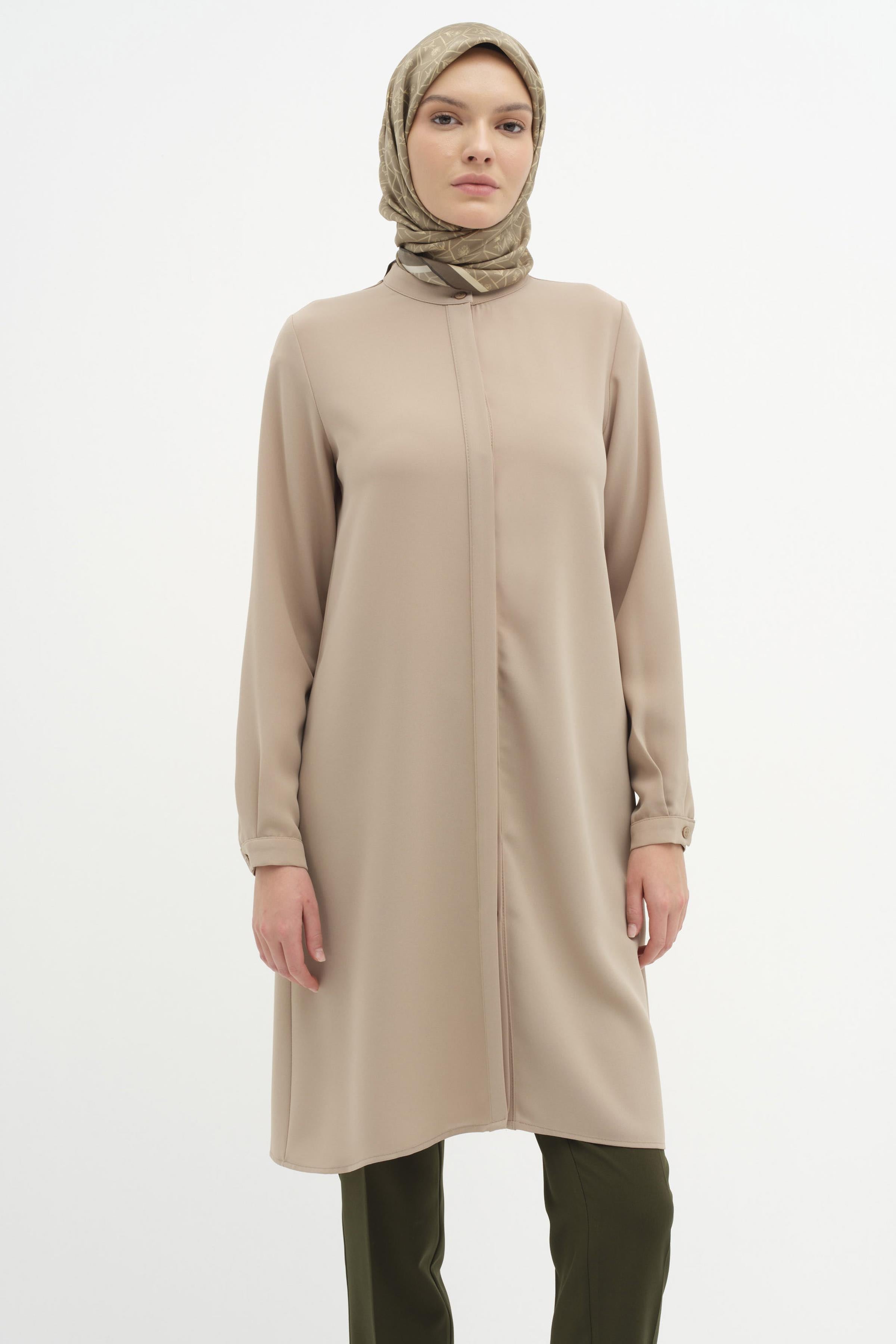 Hakim Yaka Gizli Patlı Tunik - Vizon TUGBA