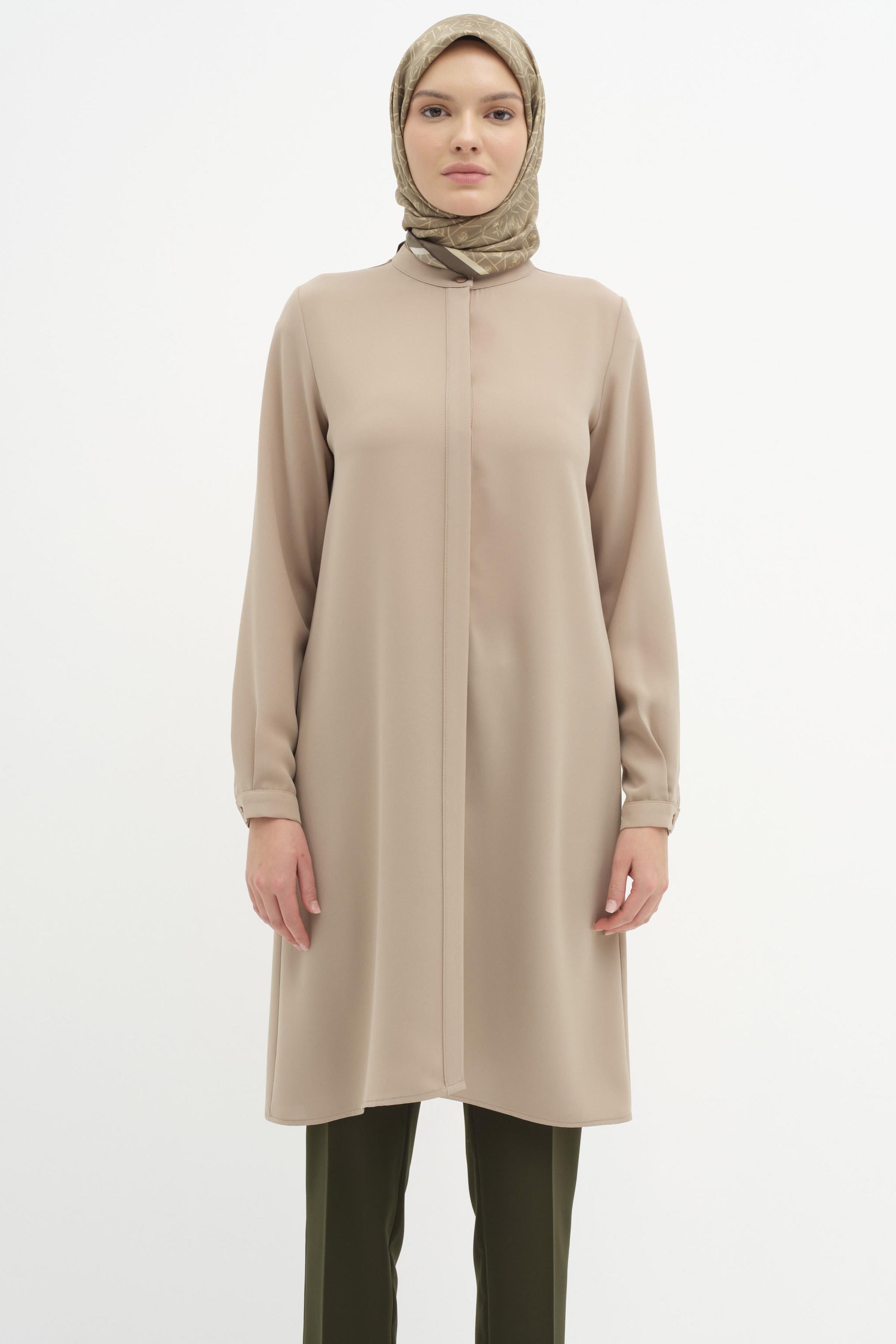 Hakim Yaka Gizli Patlı Tunik - Vizon TUGBA