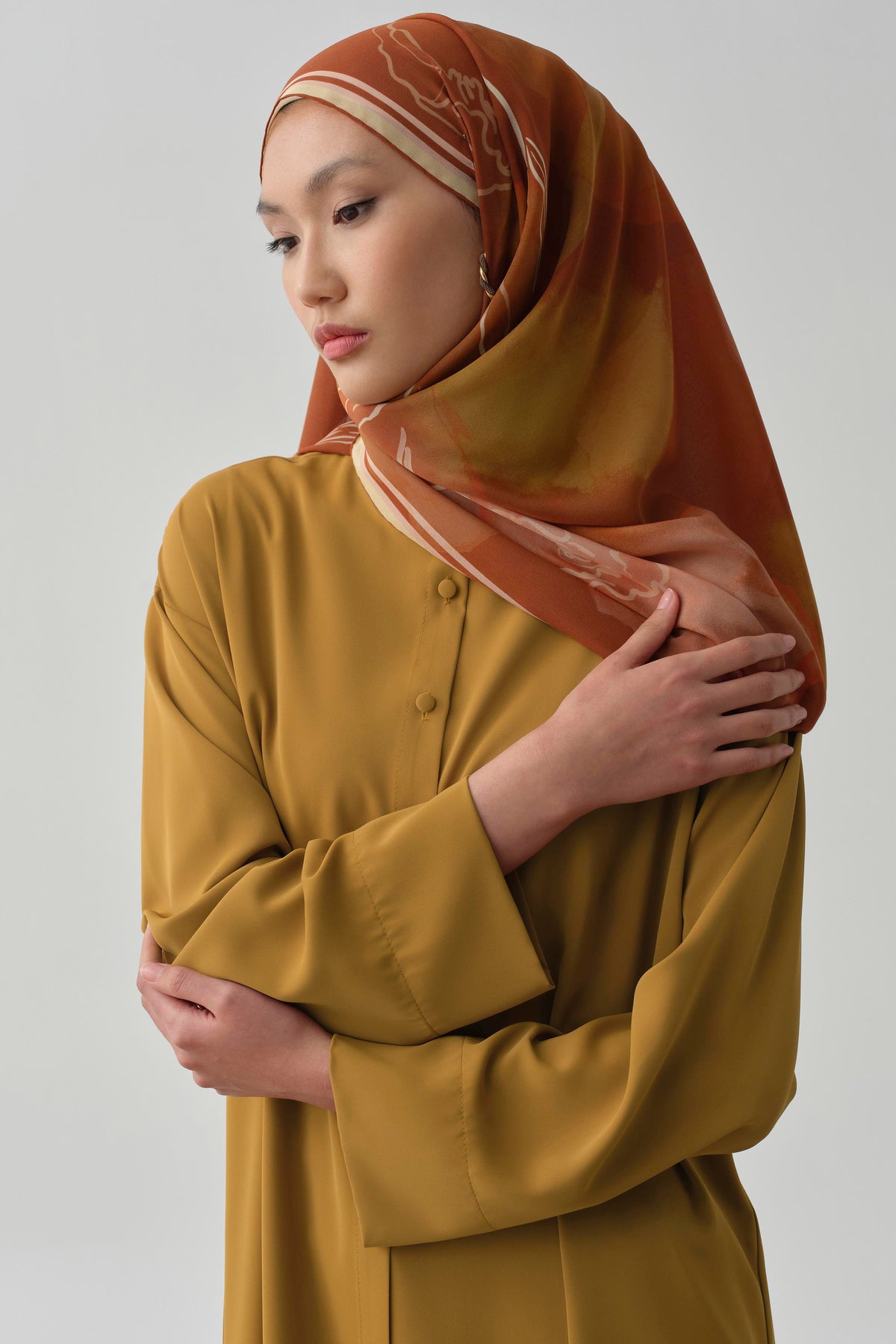 Mandarin Collar Slit Tunic - Mustard