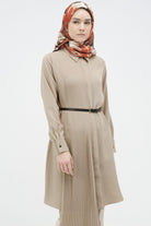 Hareketli Plise Parçalı Kemerli Tunik - Bej TUGBA