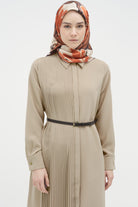 Hareketli Plise Parçalı Kemerli Tunik - Bej TUGBA