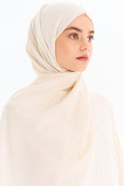 Hasır Desen Pamuk Şal - Ekru TUGBA