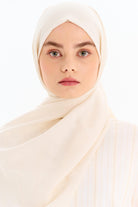 Hasır Desen Pamuk Şal - Ekru TUGBA