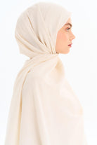 Hasır Desen Pamuk Şal - Ekru TUGBA