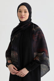 Maren Krep İpek Şal - Bordo TUGBA