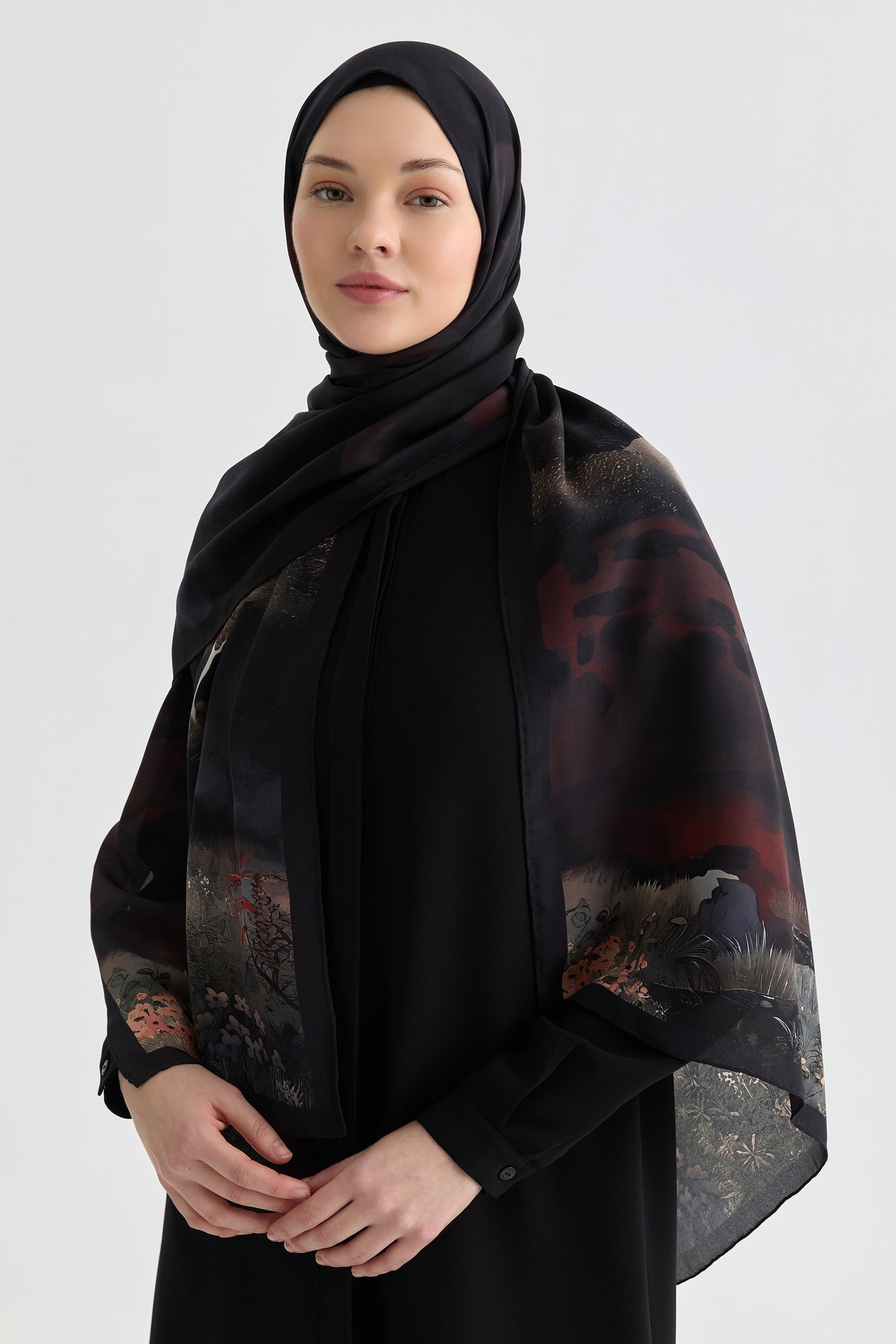 Maren Krep İpek Şal - Bordo TUGBA