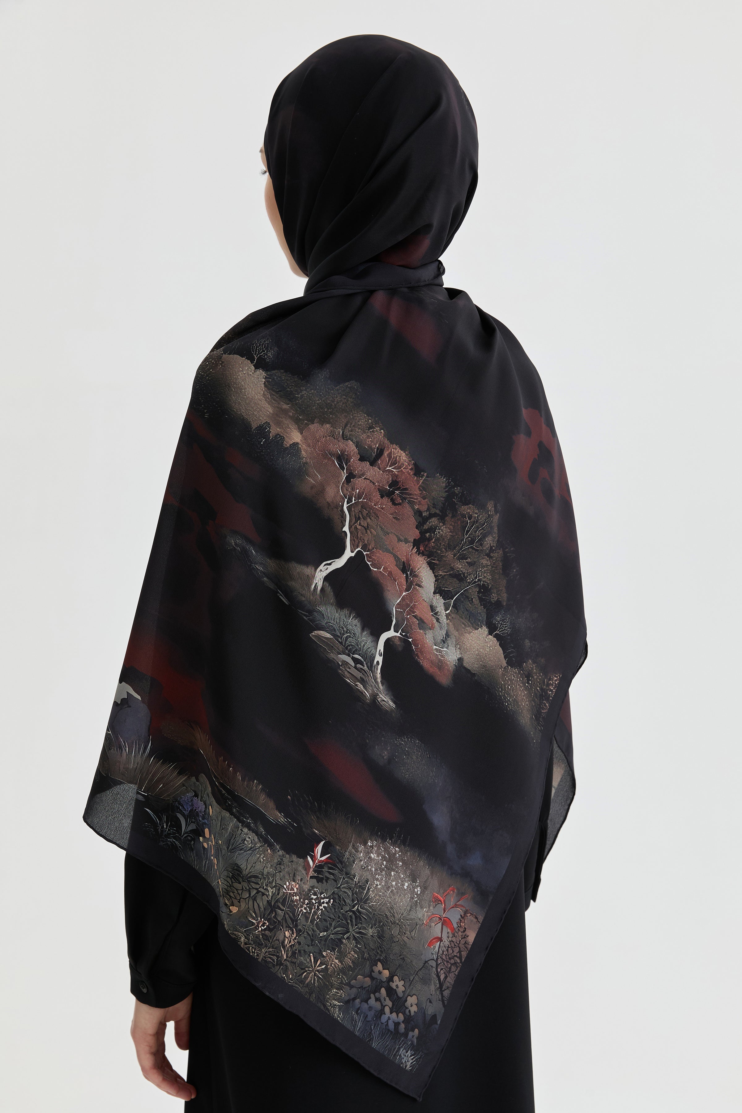 Maren Krep İpek Şal - Bordo TUGBA