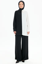 İki Renkli Aller Detaylı Tunik - Siyah - Ekru TUGBA