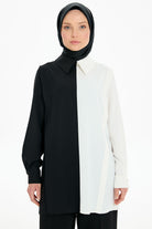 İki Renkli Aller Detaylı Tunik - Siyah - Ekru TUGBA