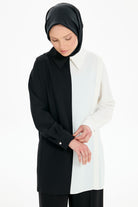 İki Renkli Aller Detaylı Tunik - Siyah - Ekru TUGBA