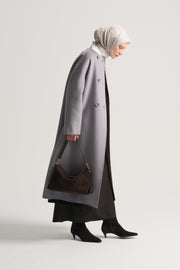 Genuine Suede Leather Shoulder Bag - Dark Brown
