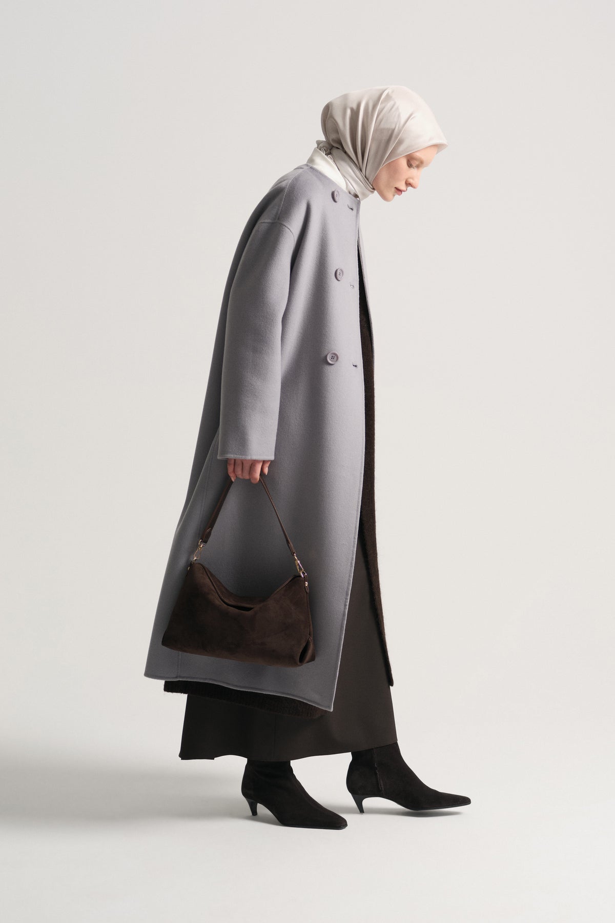 Genuine Suede Leather Shoulder Bag - Dark Brown