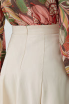 İnce Pile Detaylı Etek - Ekru TUGBA