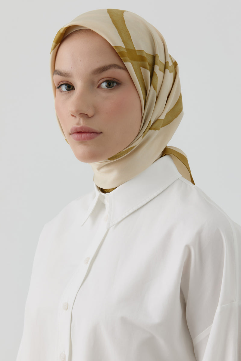 İnhina Twill İpek Eşarp - Krem TUGBA