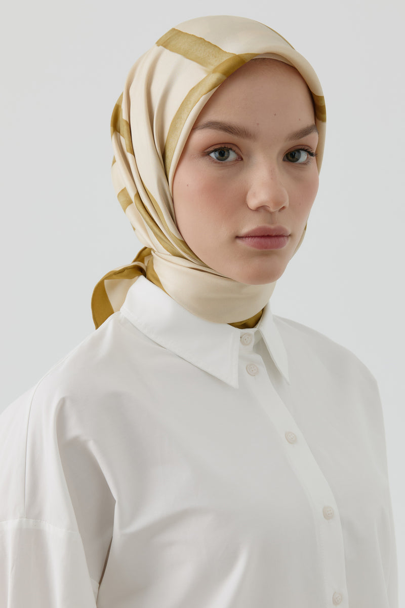 İnhina Twill İpek Eşarp - Krem TUGBA