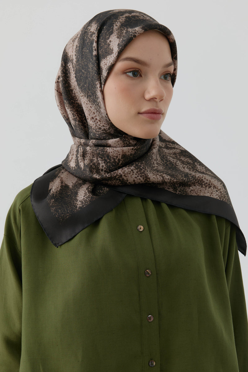 İzel Twill İpek Eşarp - Kahve TUGBA