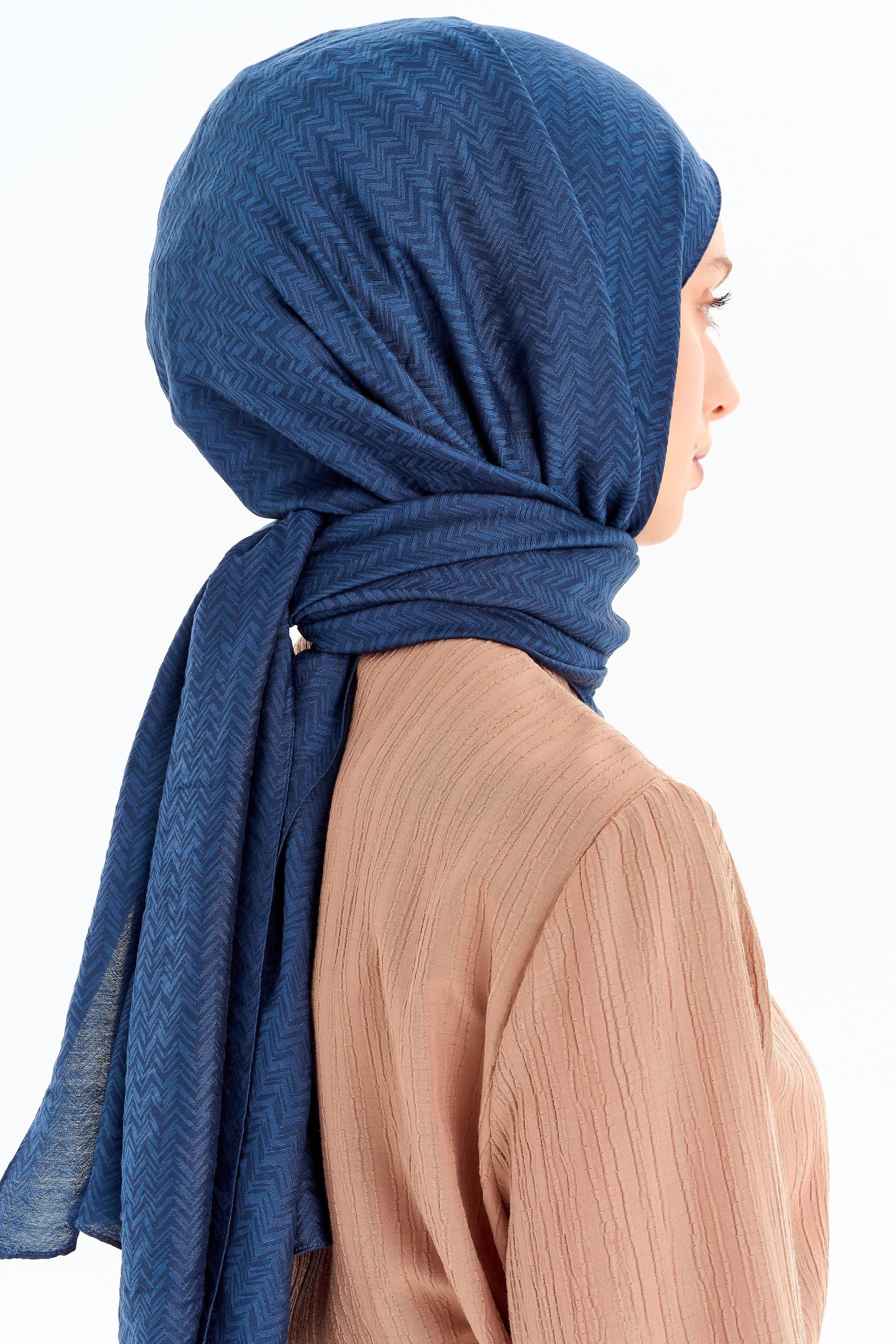 Balıksırtı Desen Viskon Şal - İndigo TUGBA
