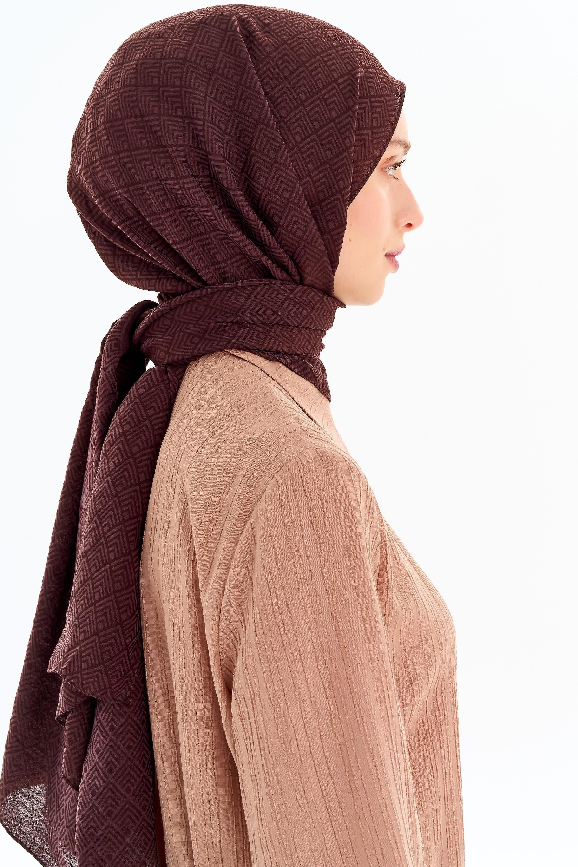 Geometrik Desen Viskon Şal - Kahve TUGBA