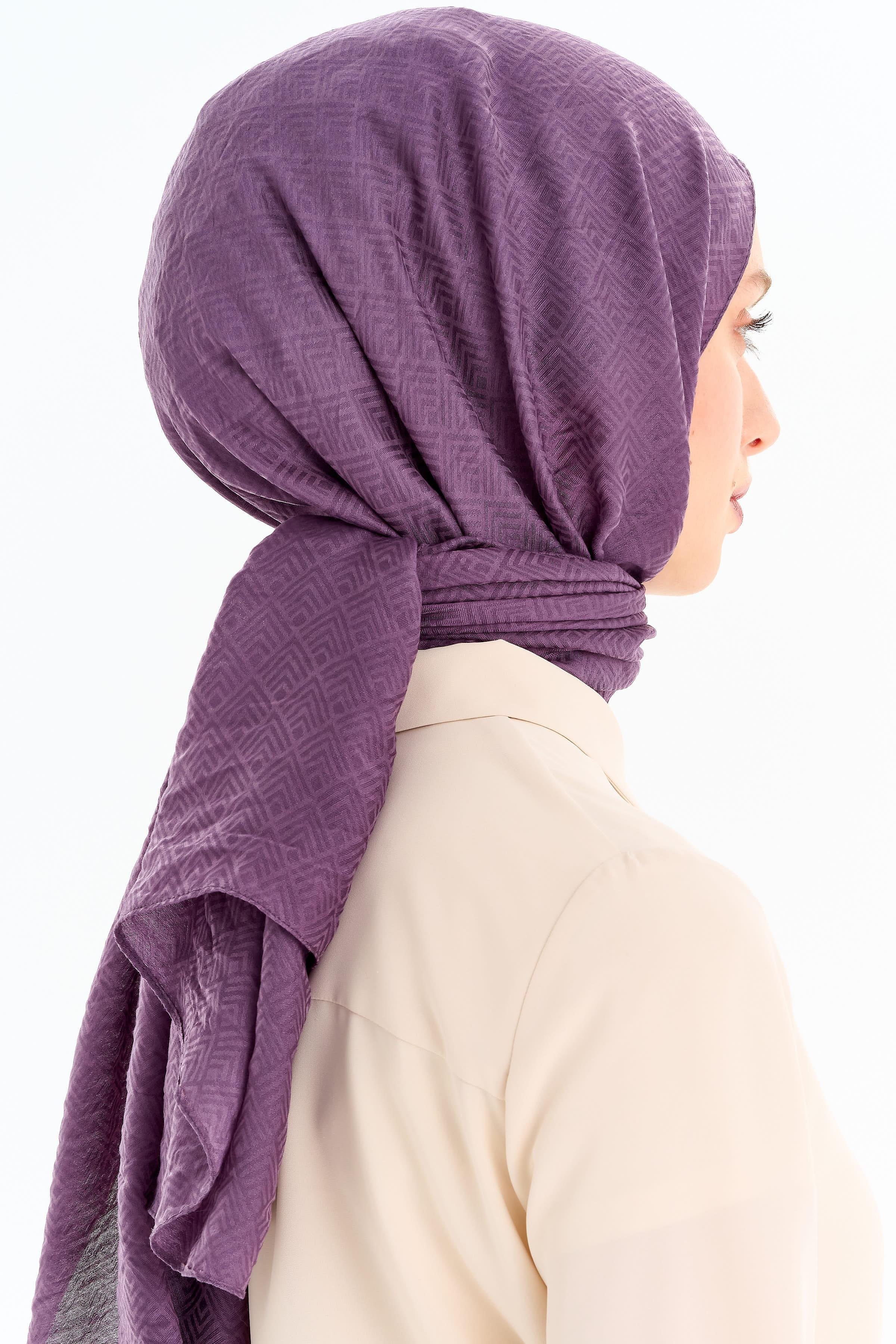 Geometrik Desen Viskon Şal - Lila TUGBA