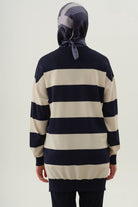 Kalın Çizgili Triko Tunik - Ekru TUGBA