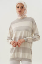 Kalın Çizgili Triko Tunik - Gri TUGBA