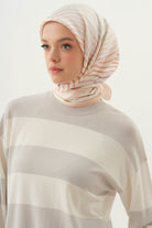 Kalın Çizgili Triko Tunik - Gri TUGBA