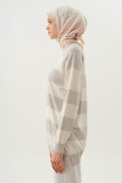 Kalın Çizgili Triko Tunik - Gri TUGBA