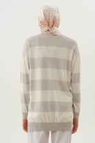 Kalın Çizgili Triko Tunik - Gri TUGBA