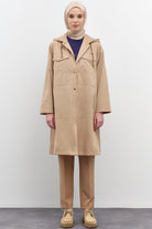 Kapüşonlu Çıtçıt Kapamalı Kap - Camel TUGBA