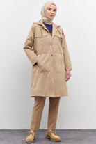 Kapüşonlu Çıtçıt Kapamalı Kap - Camel TUGBA