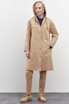 Kapüşonlu Çıtçıt Kapamalı Kap - Camel TUGBA