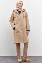 Kapüşonlu Çıtçıt Kapamalı Kap - Camel TUGBA