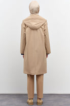 Kapüşonlu Çıtçıt Kapamalı Kap - Camel TUGBA