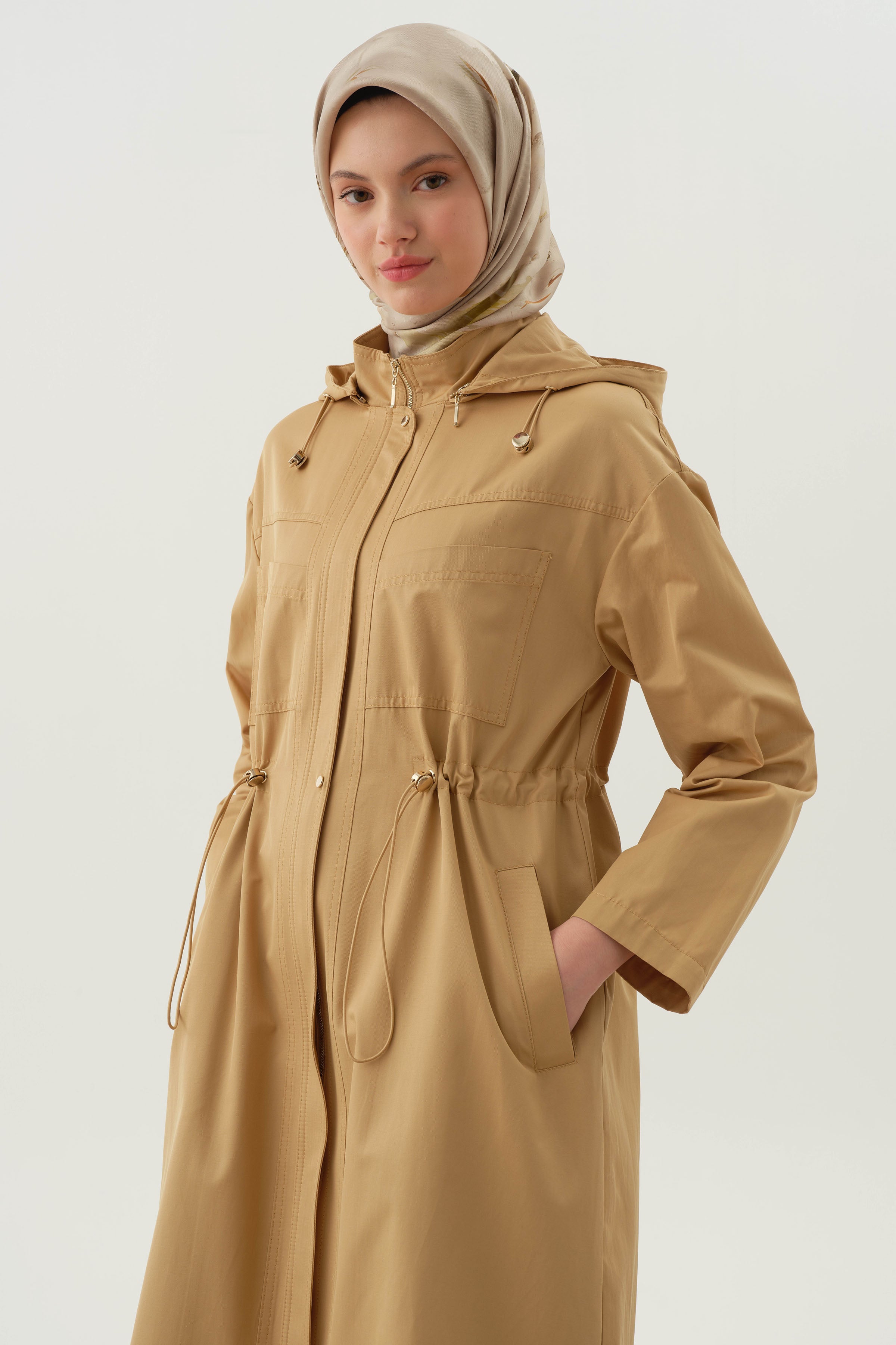 Kapüşonlu Cep Detaylı Kap - Camel – TUĞBA