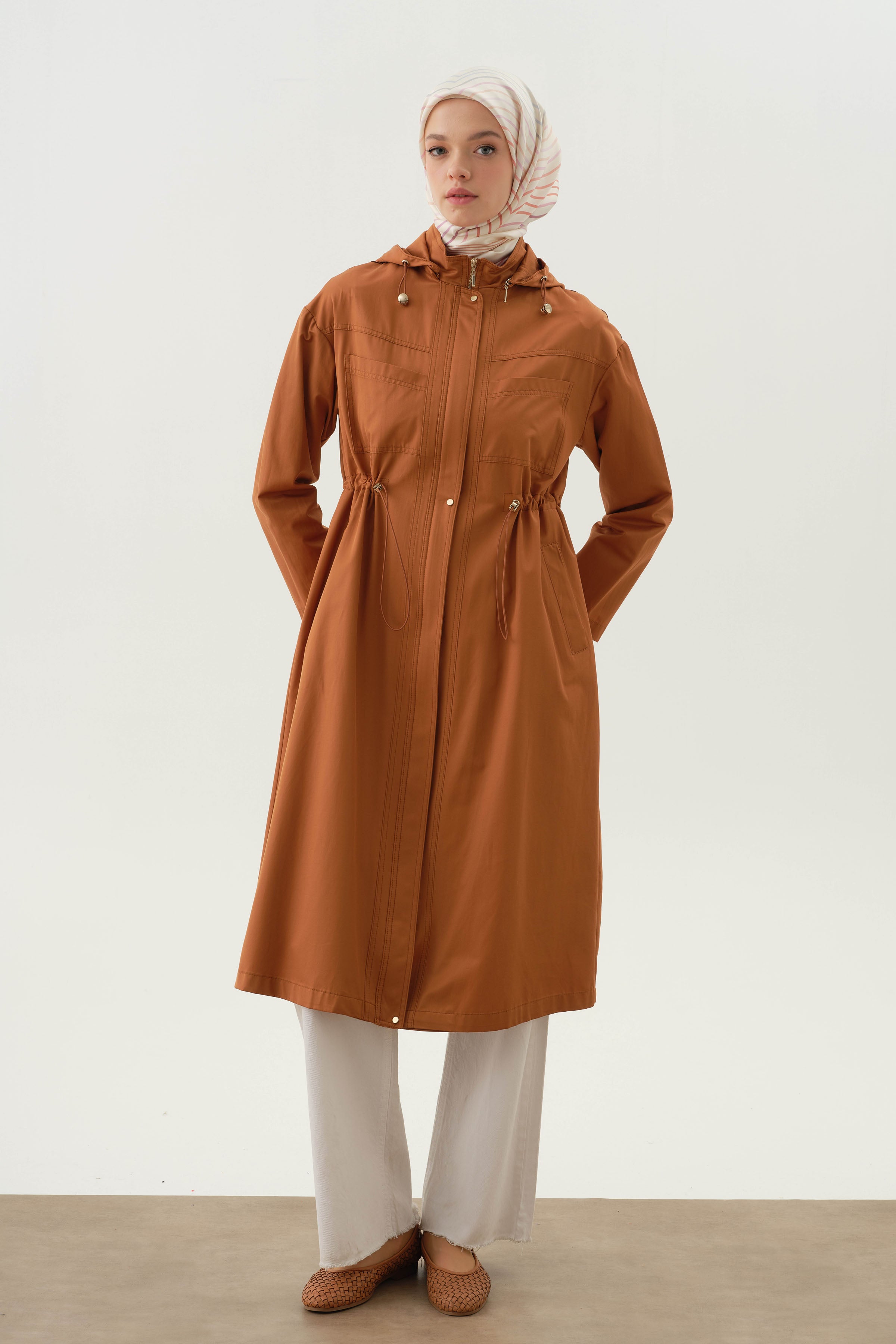 Hooded Pocket Detailed Coat - Cinnamon – TUĞBA