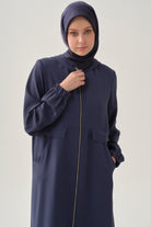 Kapüşonlu Fermuar Kapamalı Ferace - İndigo TUGBA