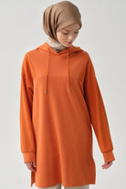 Kapüşonlu Garnili Sweat - Oranj TUGBA
