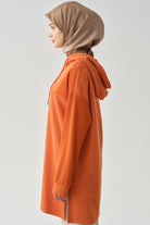 Kapüşonlu Garnili Sweat - Oranj TUGBA