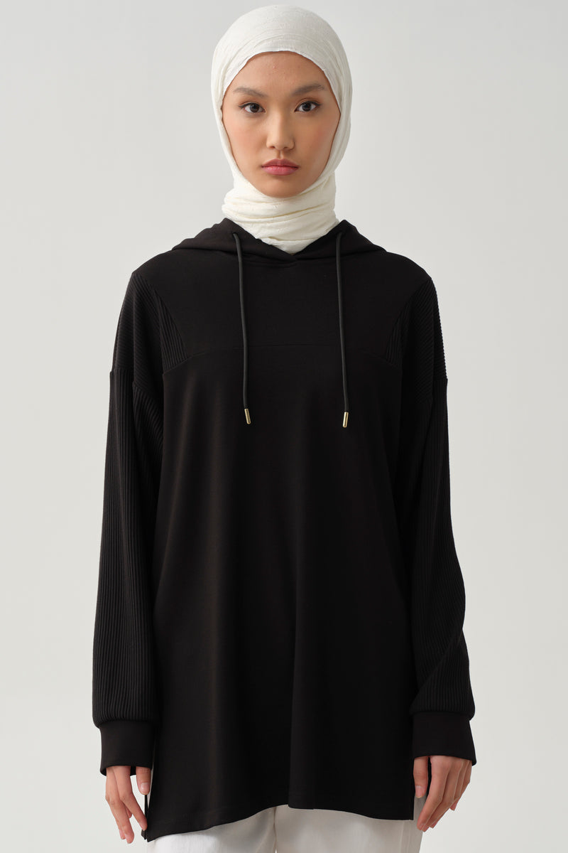 Kapüşonlu Garnili Sweat - Siyah TUGBA