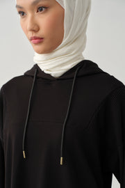 Kapüşonlu Garnili Sweat - Siyah TUGBA