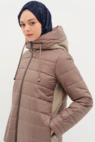 Kapüşonlu Kapitone Kaban - Vizon TUGBA