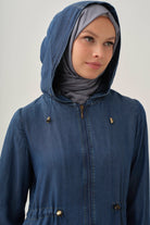 Kapüşonlu Lastik Detaylı Giy-Çık - İndigo TUGBA