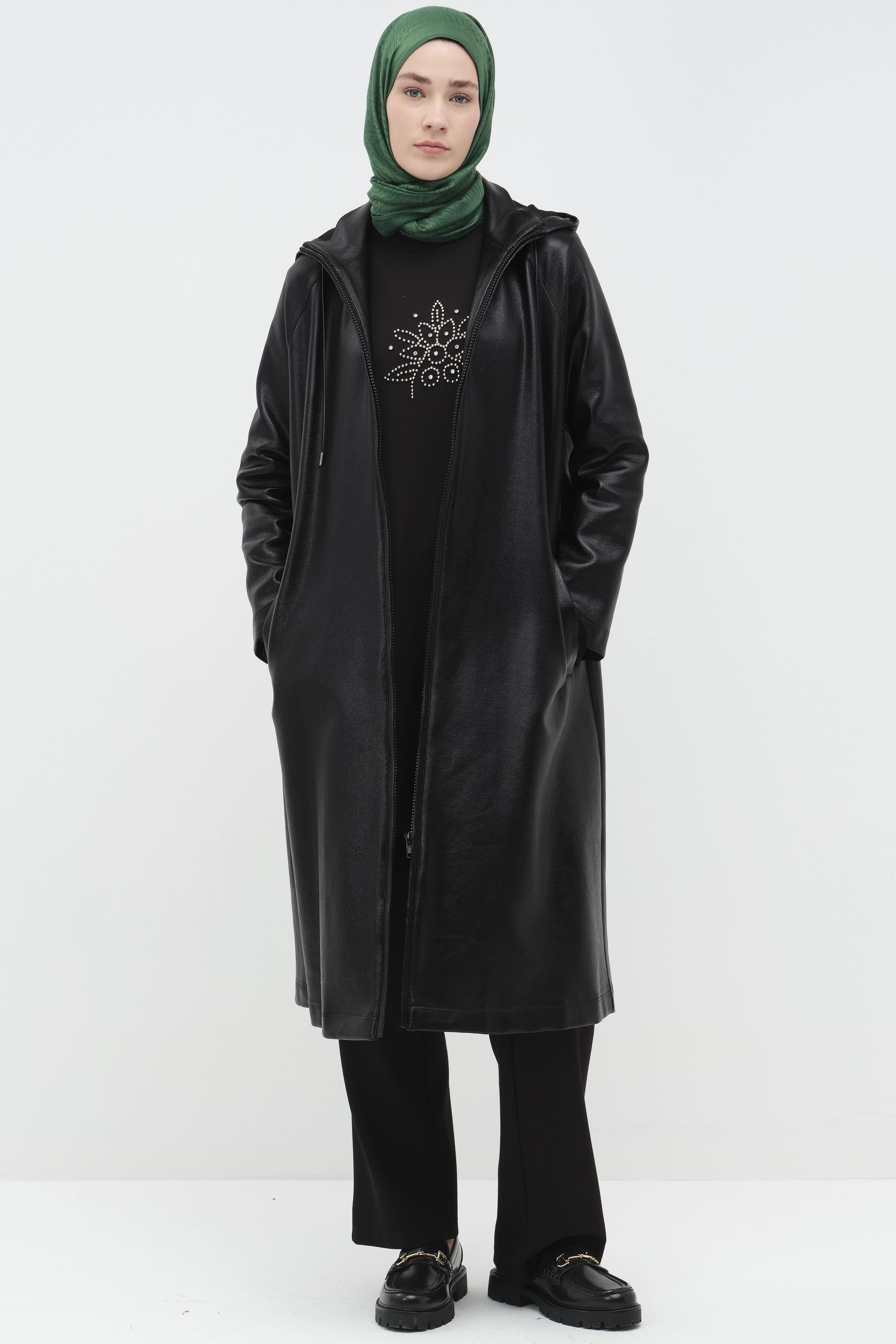 Kapüşonlu Reglan Kollu Giy-Çık - Siyah TUGBA